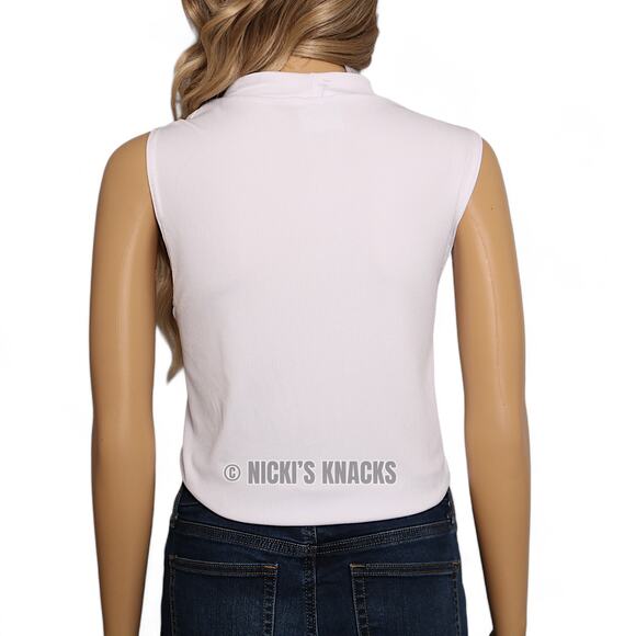 Olivia Rae Ribbed Cropped Tank Top White High Neck Sleeveless Relaxed Fit Size L - Picture 5 of 8